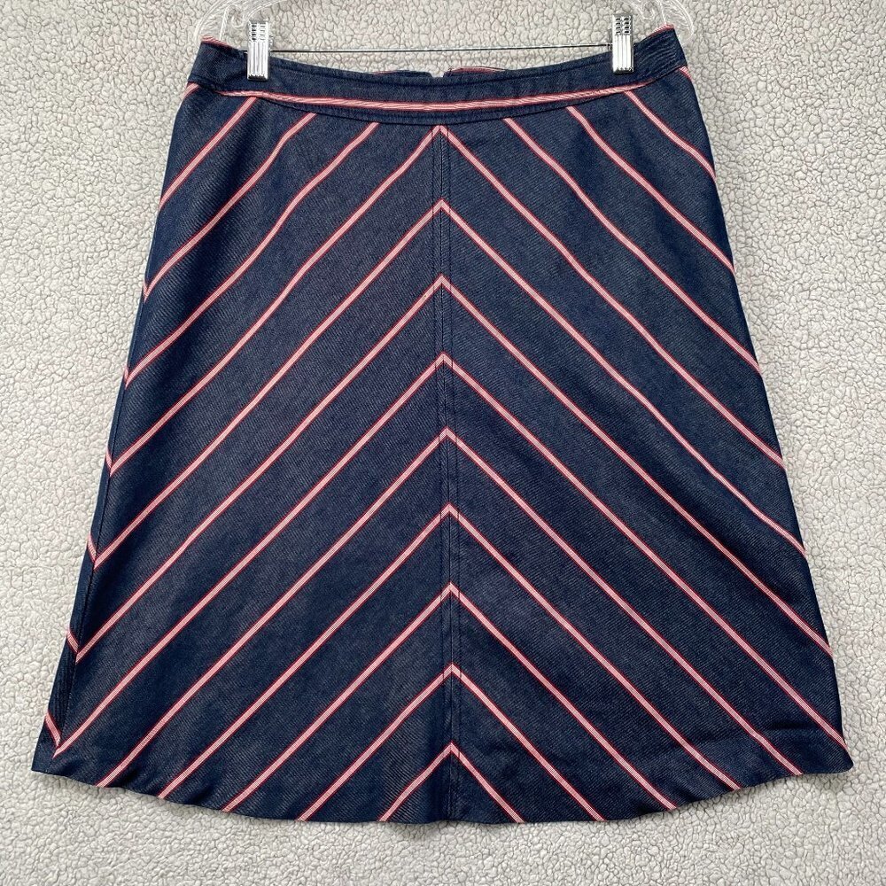 Hennes Shirt Womens Size 12 Dark Blue Red Stripped Rear Zipper Button Midi